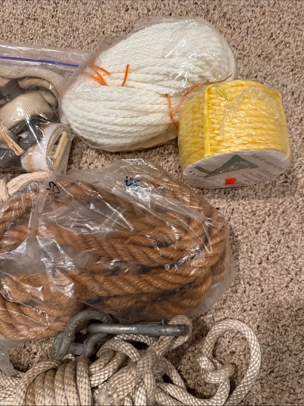 Mixed Craft & Utility Ropes Bundle - Natural, White, brown. Tightening bands